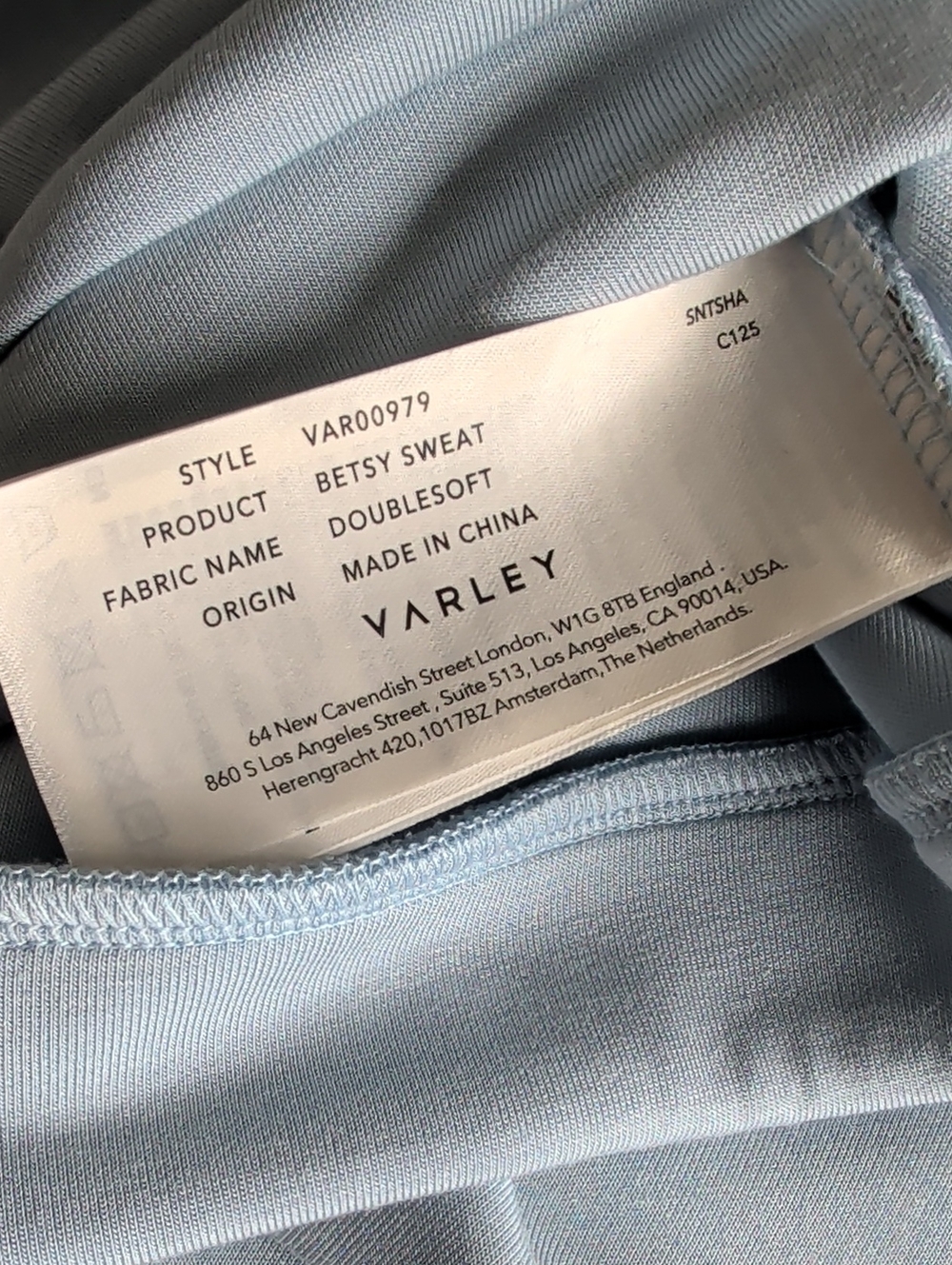 Varley DoubleSoft Betsy Sweatshirt Light Blue Stretch-Jersey Women's Size Large - Picture 10 of 13